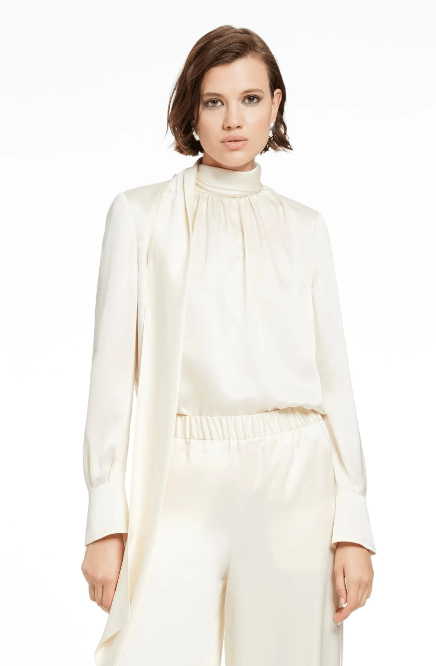 Ivory Veronica Bow Blouse - Amor Lafayette
