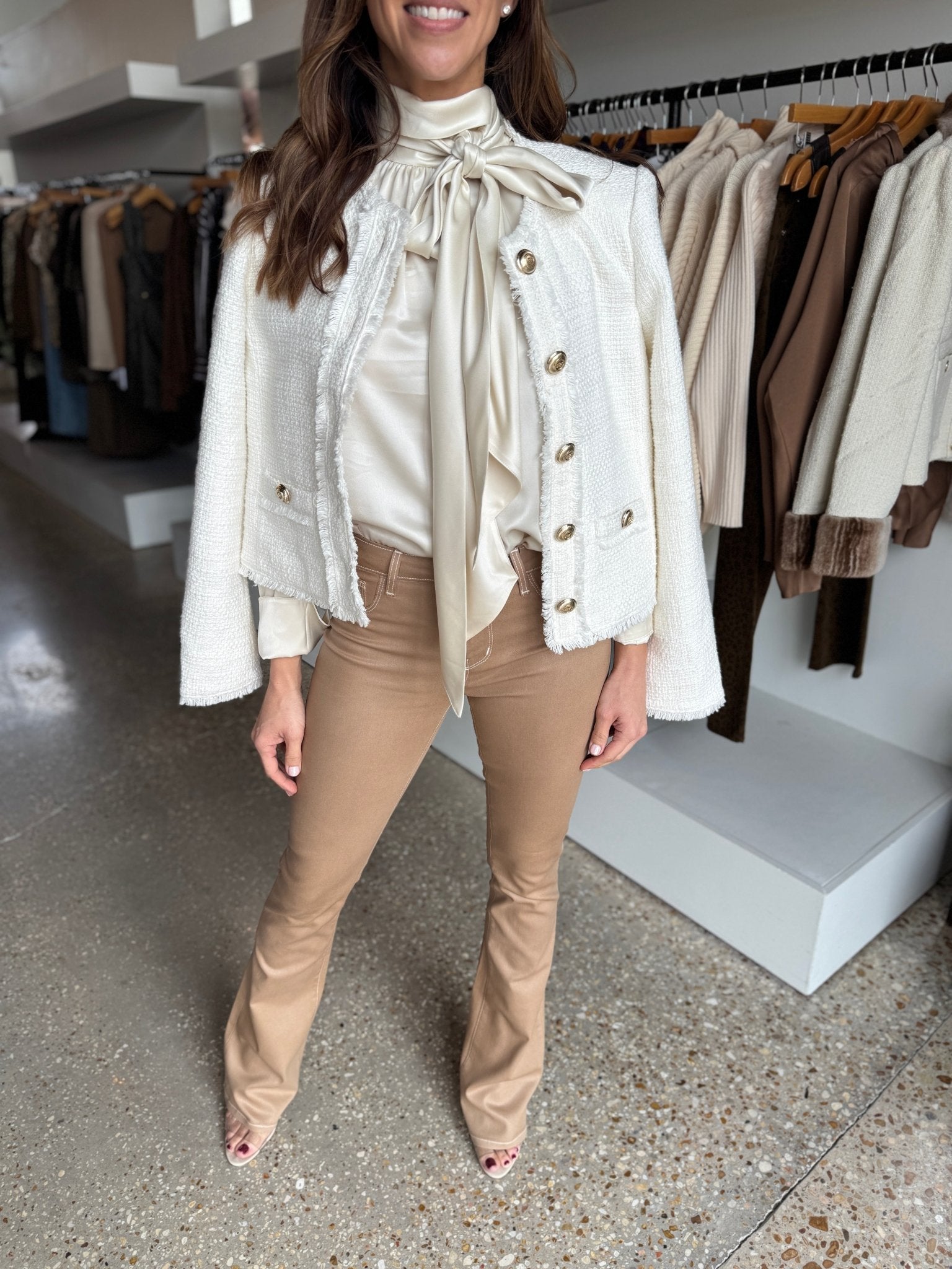 Ivory Veronica Bow Blouse - Amor Lafayette