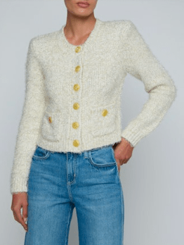 Ivory/Gold Lurrex Una Knit Cardigan - Amor Lafayette