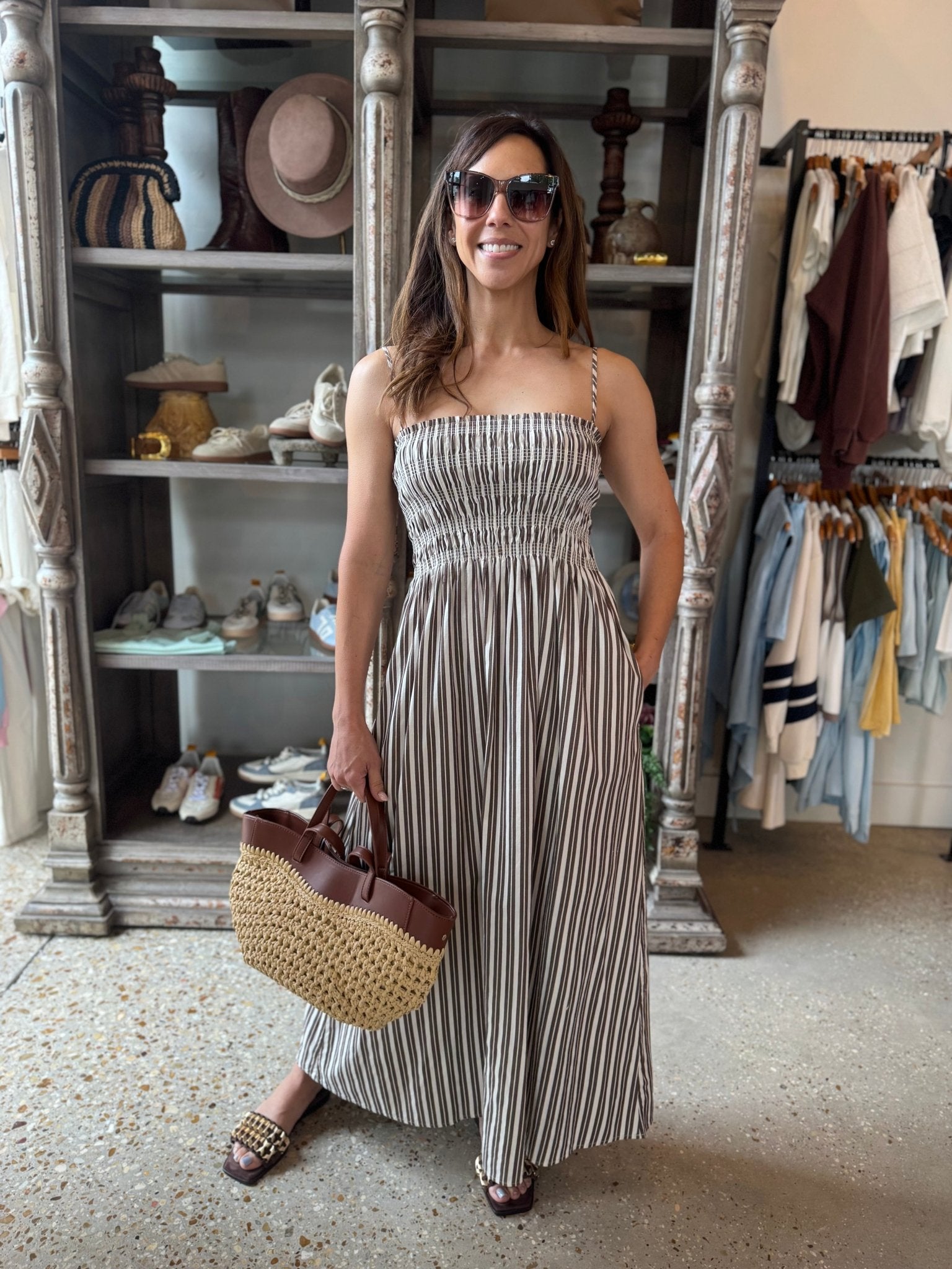 Java Stripe Bianca Shirred Bodice Dress - Amor Lafayette