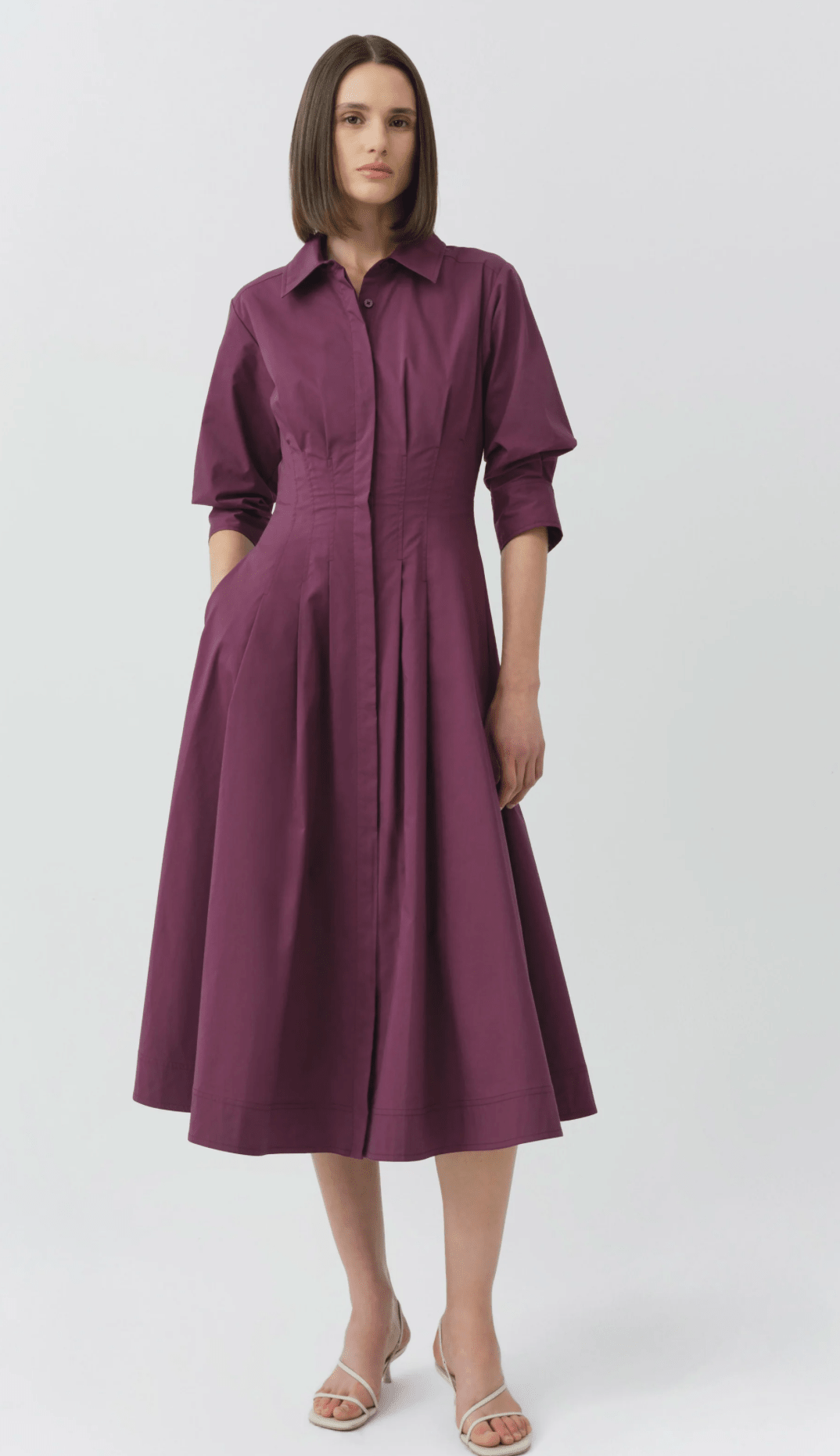 Jazz Pintuck Midi Dress in Fig - Amor Lafayette
