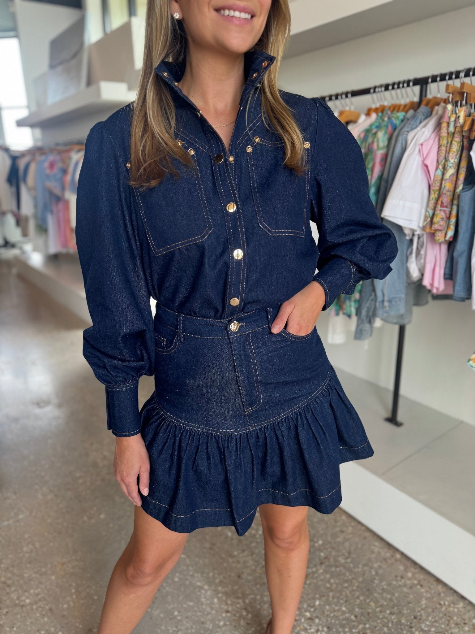 Jean Blue Saraswati Denim Top - Amor Lafayette