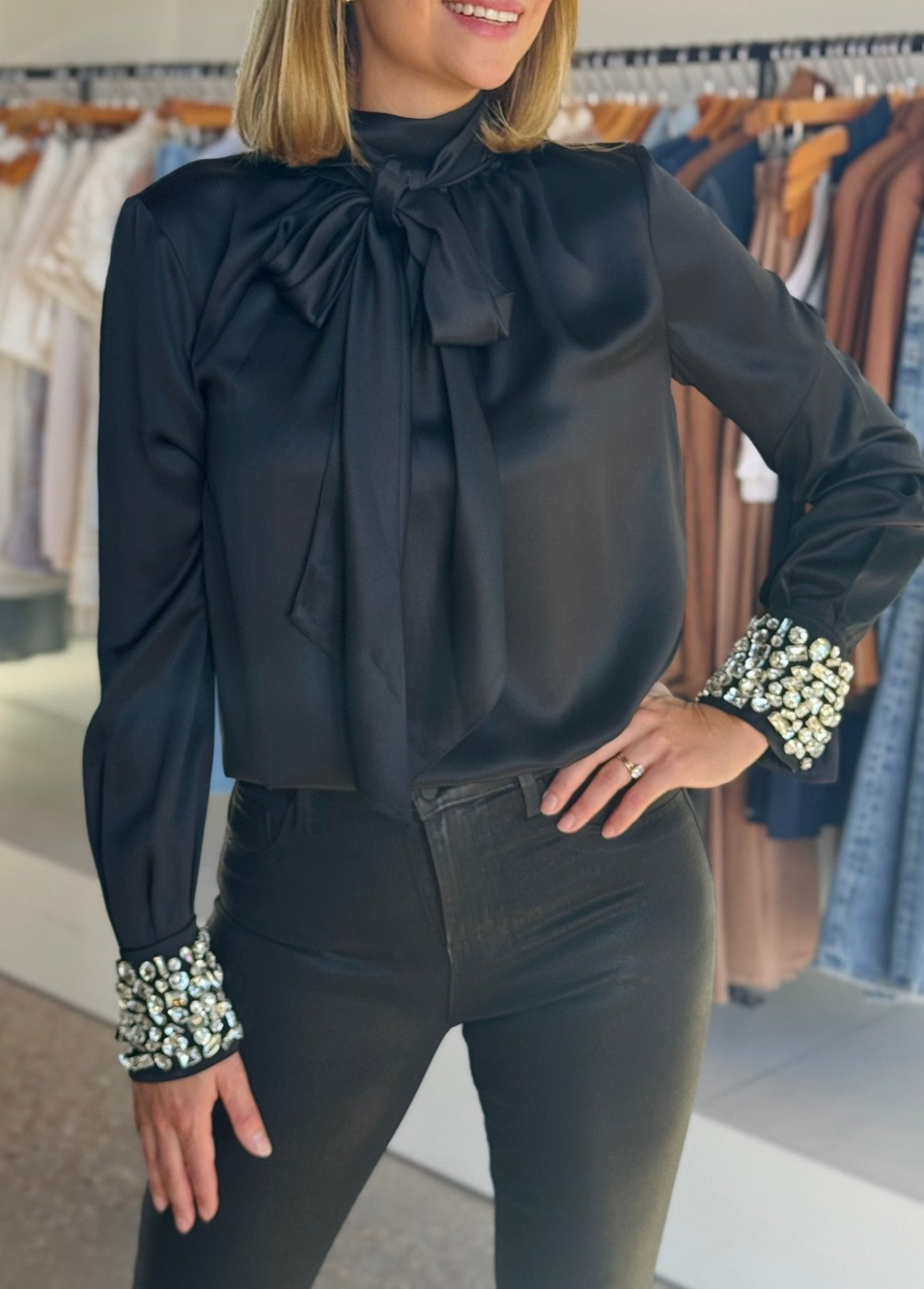 Jet VERONICA BOW BLOUSE WITH EMBELLISHMENT - Amor Lafayette