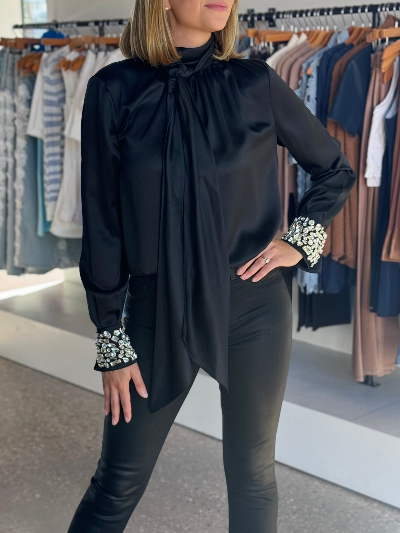 Jet VERONICA BOW BLOUSE WITH EMBELLISHMENT - Amor Lafayette