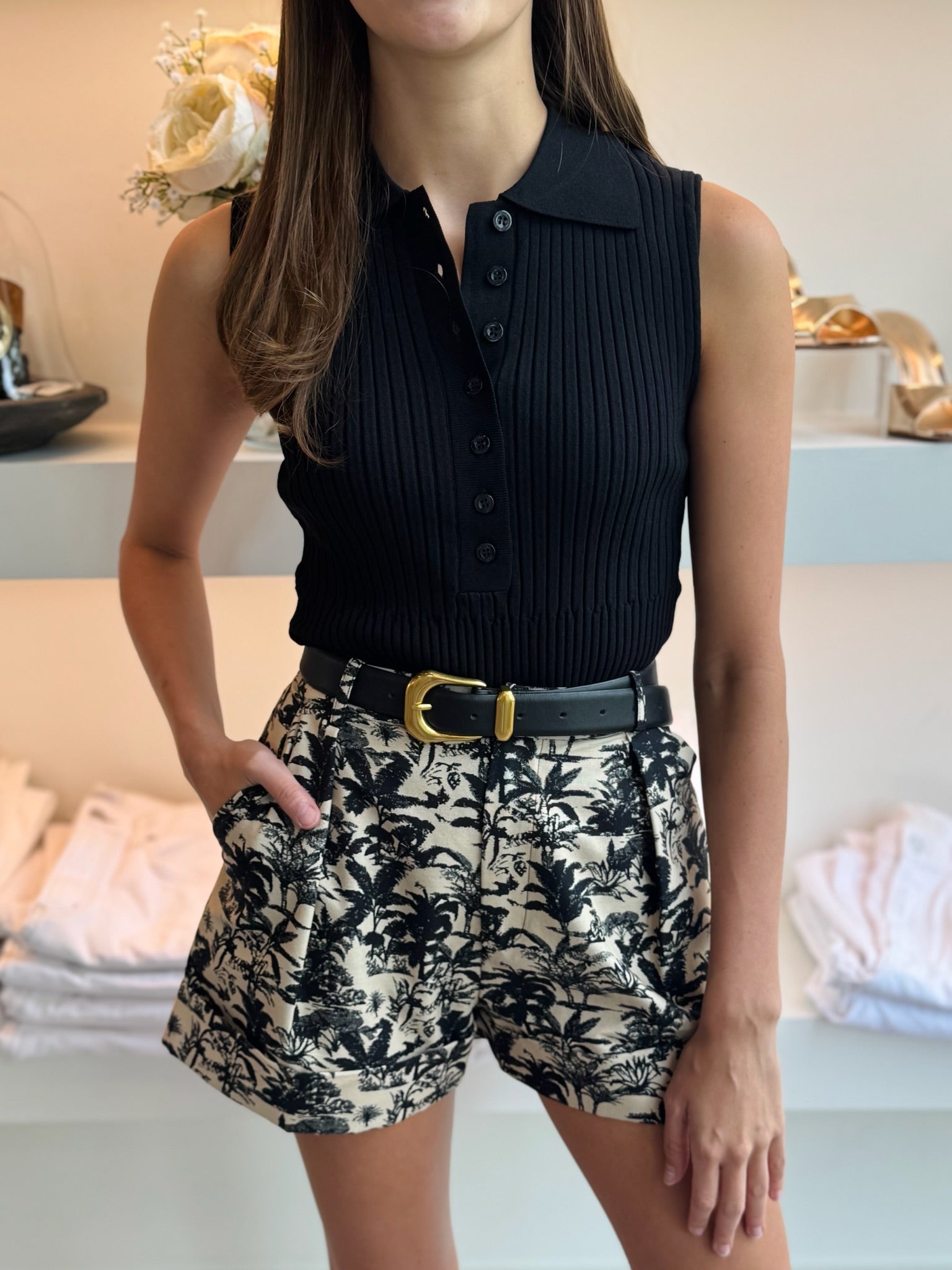 Jet/Natural Nara Cuffed Shorts - Amor Lafayette