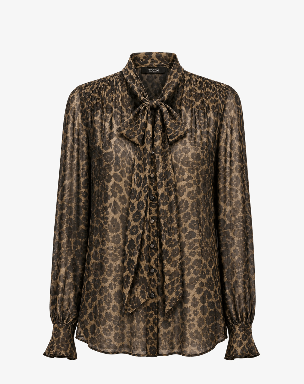 KAILA leopard TIE NECK BUTTON FRONT BLOUSE - Amor Lafayette