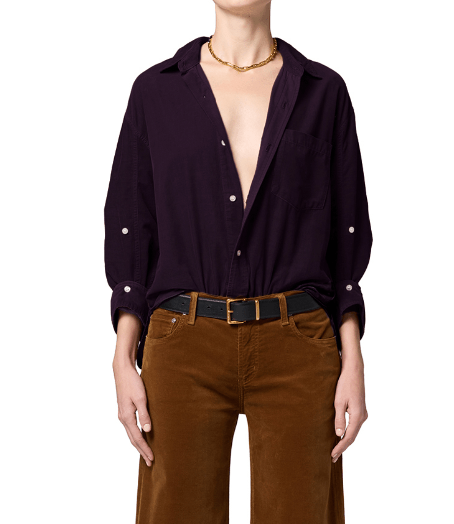 Kayla Shirt in Eggplant Corduroy - Amor Lafayette