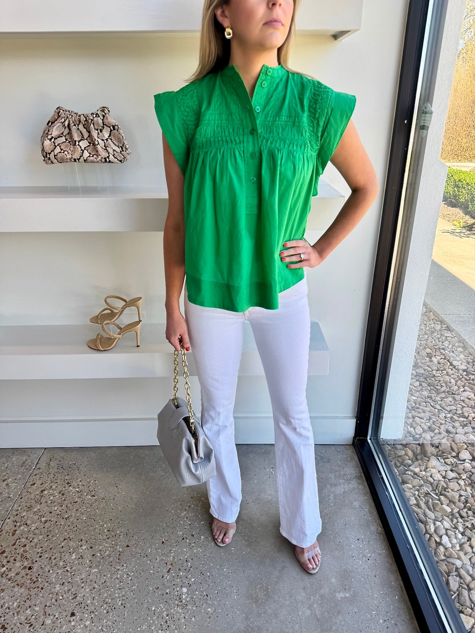 Kelly Green Becca Blouse - Amor Lafayette