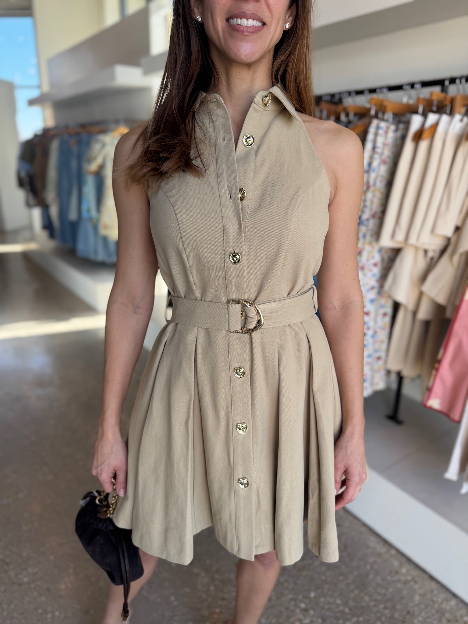 Khaki Mavi Denim Mini Dress - Amor Lafayette