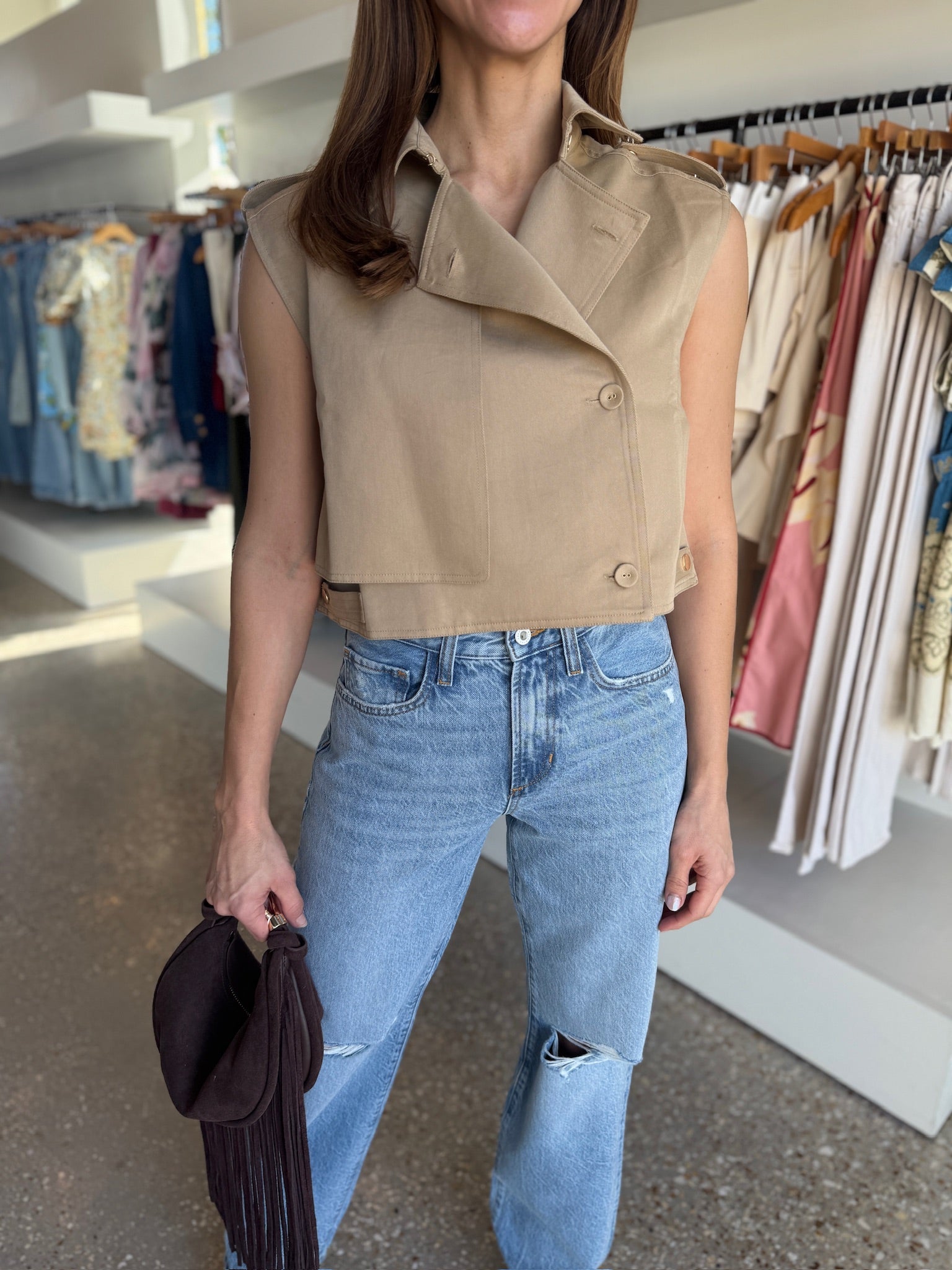 Khaki Sola Trench Vest - Amor Lafayette