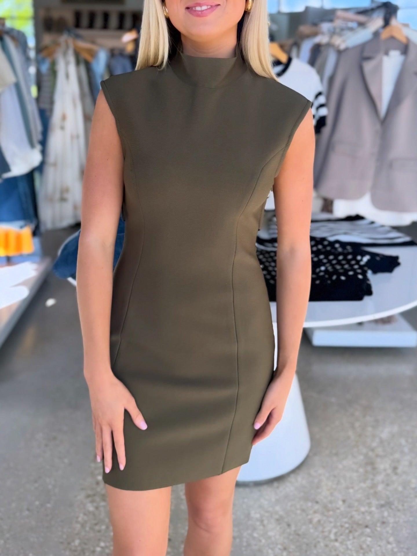Khaki/Green Sacha Mini Dress - Amor Lafayette
