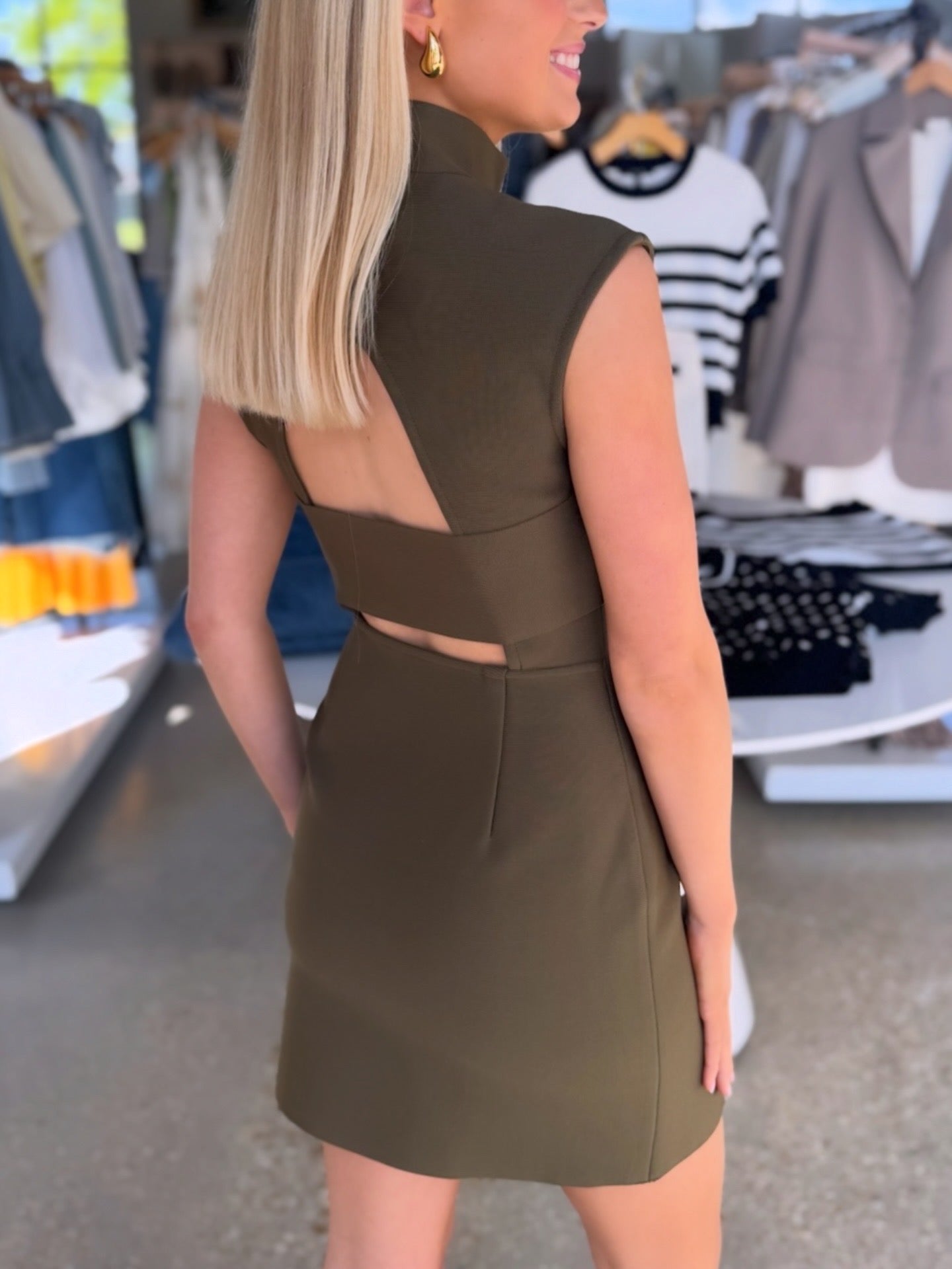 Khaki/Green Sacha Mini Dress - Amor Lafayette