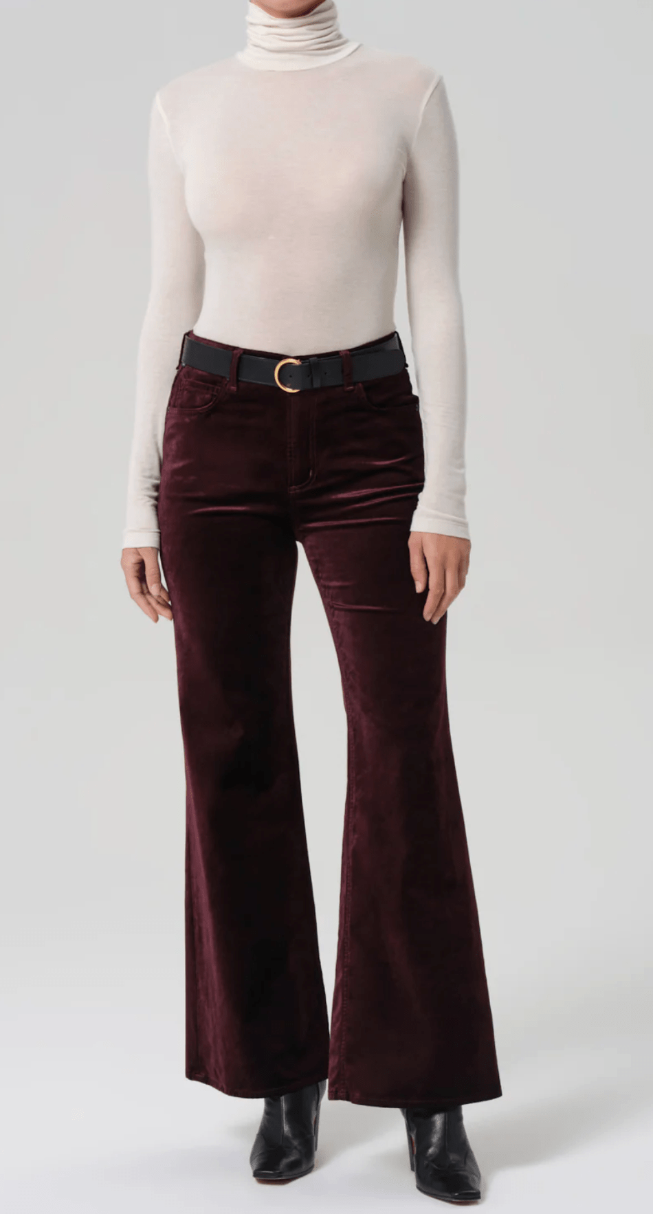 Kimberly 70's Flare In Burgundy Velvet - Amor Lafayette