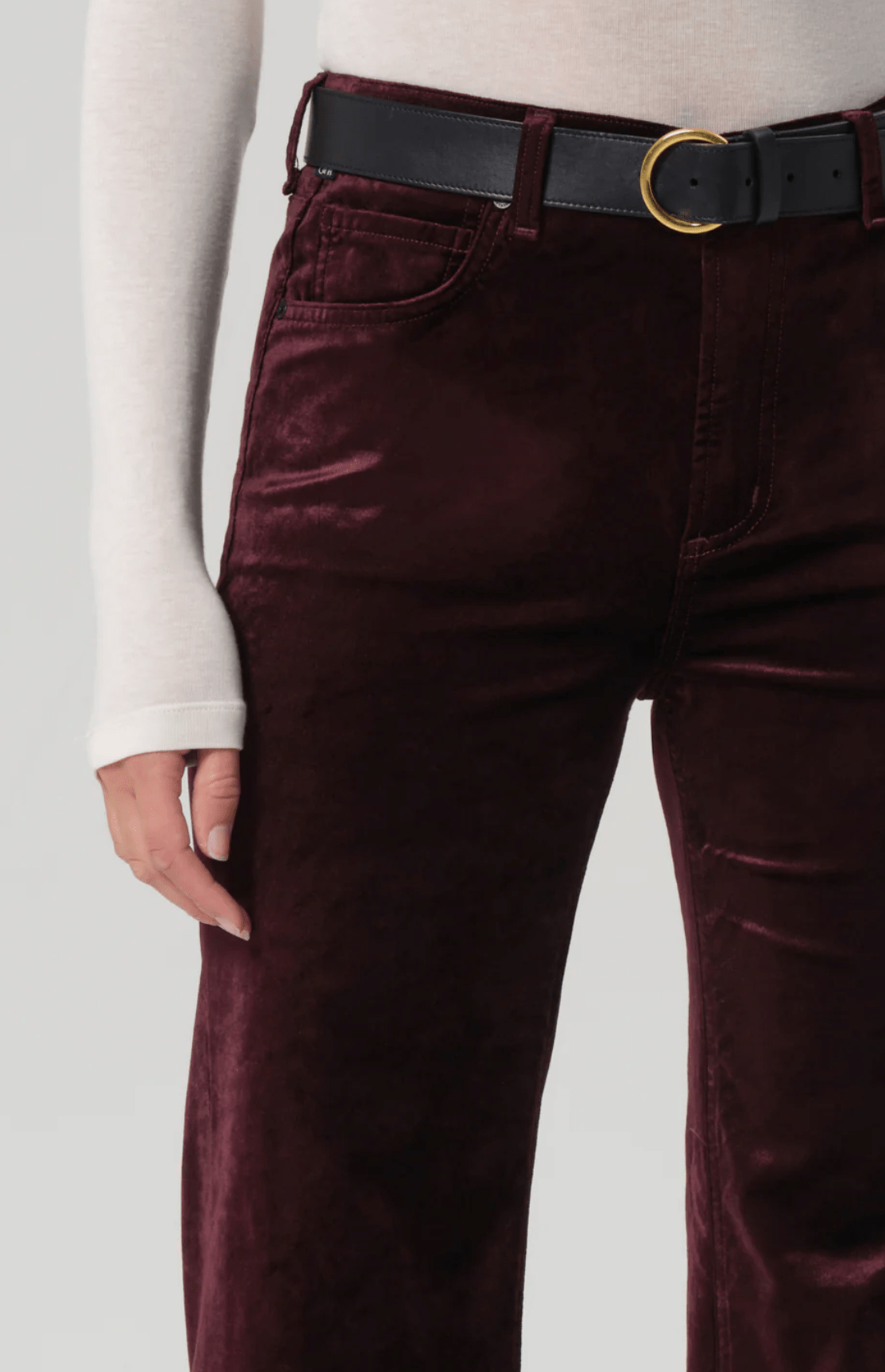 Kimberly 70's Flare In Burgundy Velvet - Amor Lafayette