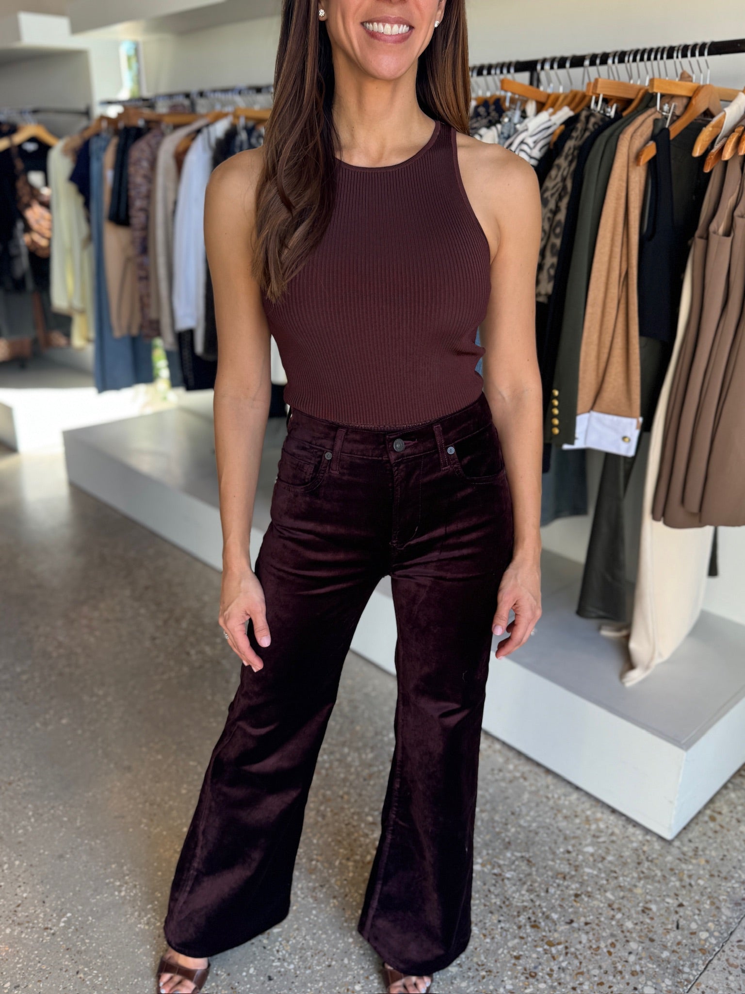Kimberly 70's Flare In Burgundy Velvet - Amor Lafayette