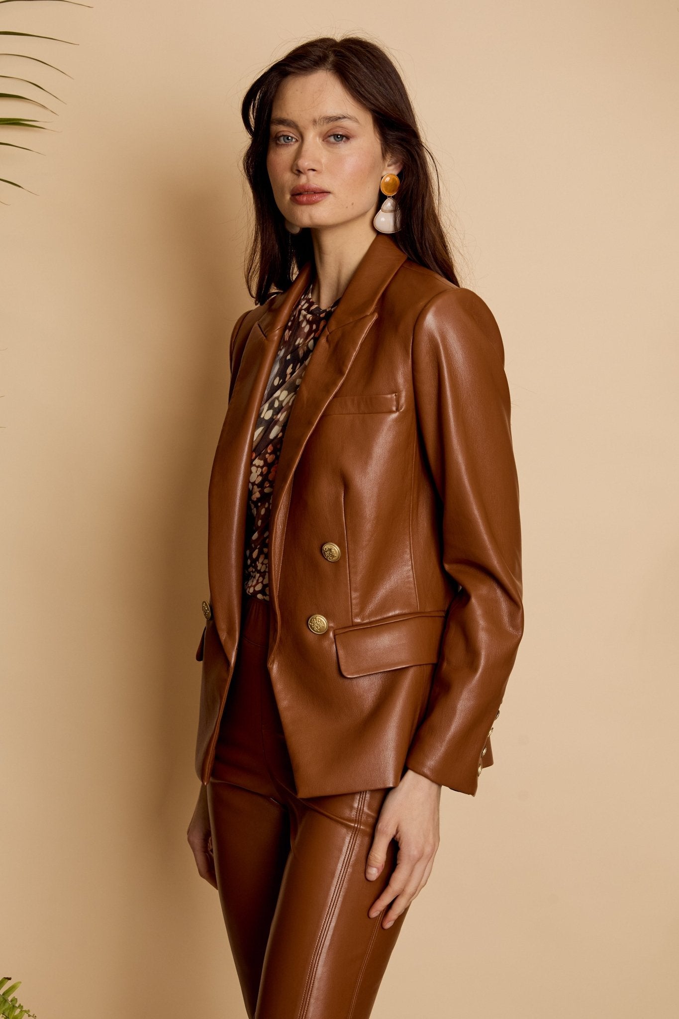 Kindra Jacket in Tobacco Vegan Leather - Amor Lafayette