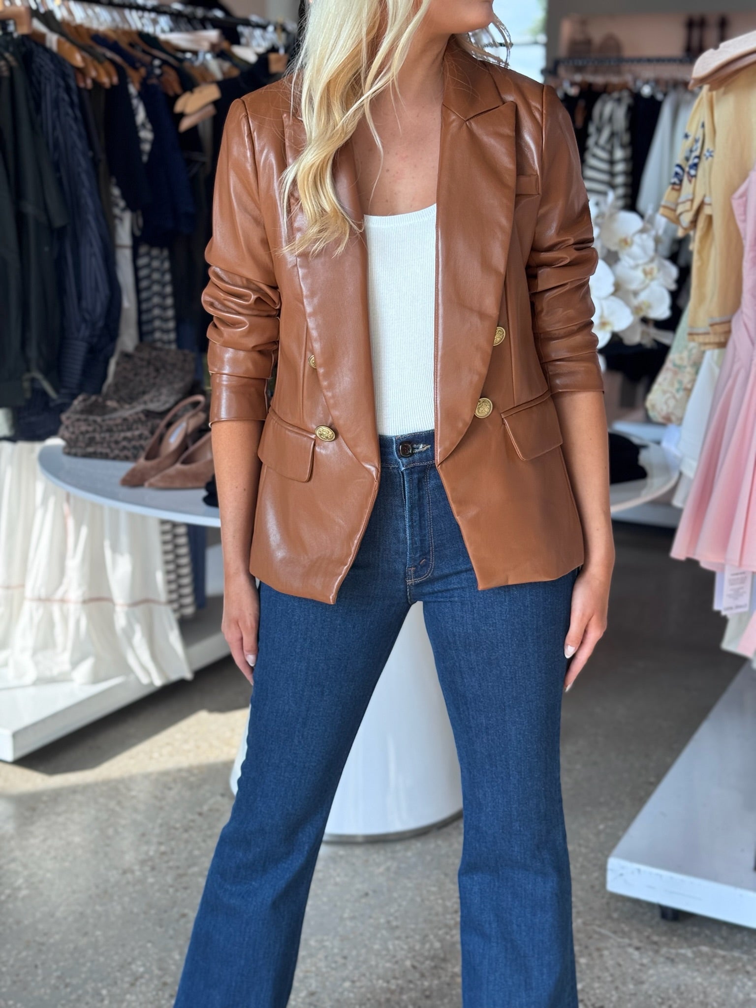 Kindra Jacket in Tobacco Vegan Leather - Amor Lafayette