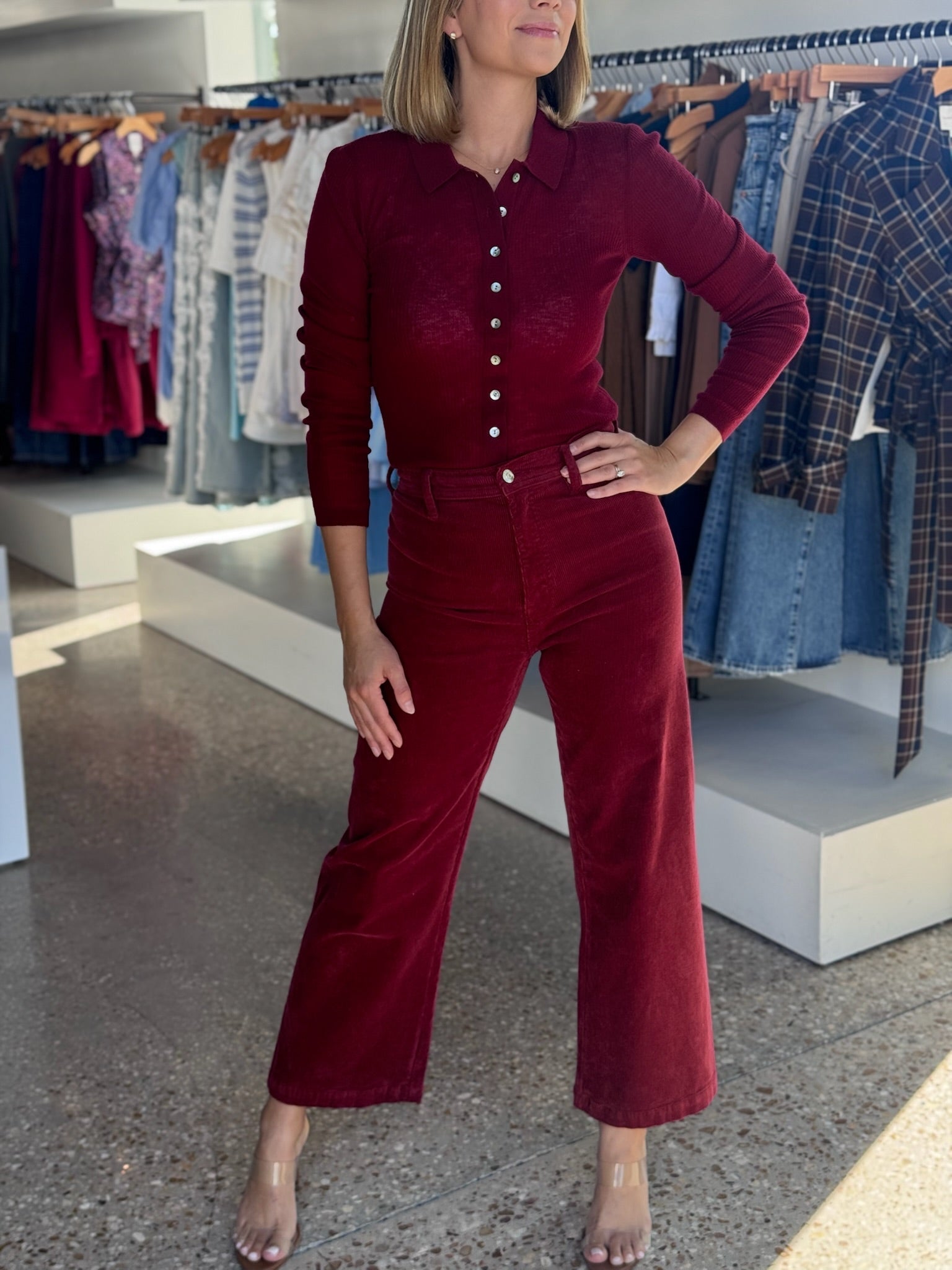 KOREY MERINO BLEND FEATHERWEIGHT RIB CARDIGAN in BAROLA - Amor Lafayette