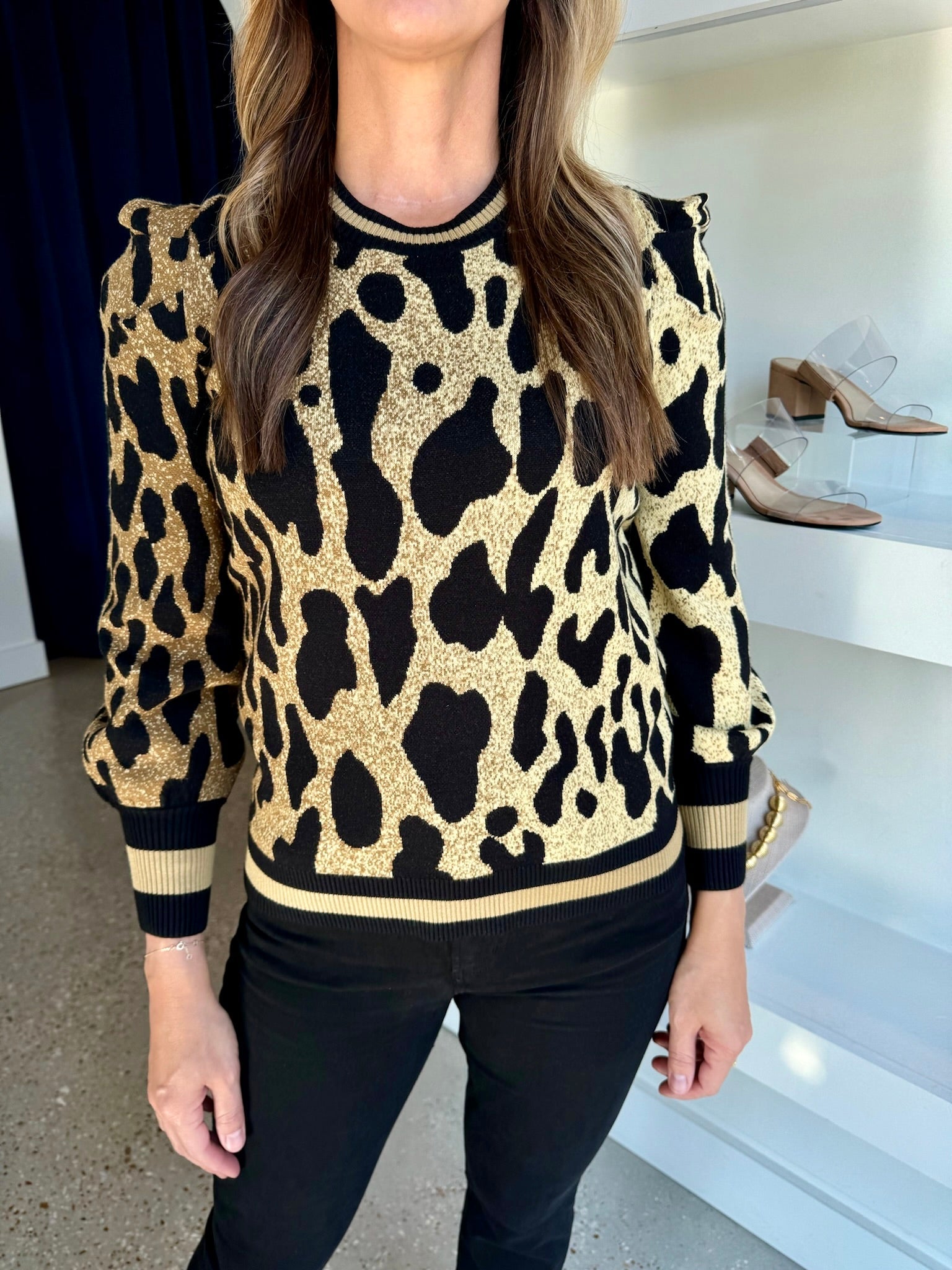 Lady Leopard Intarsia Knit Julia Sweater - Amor Lafayette