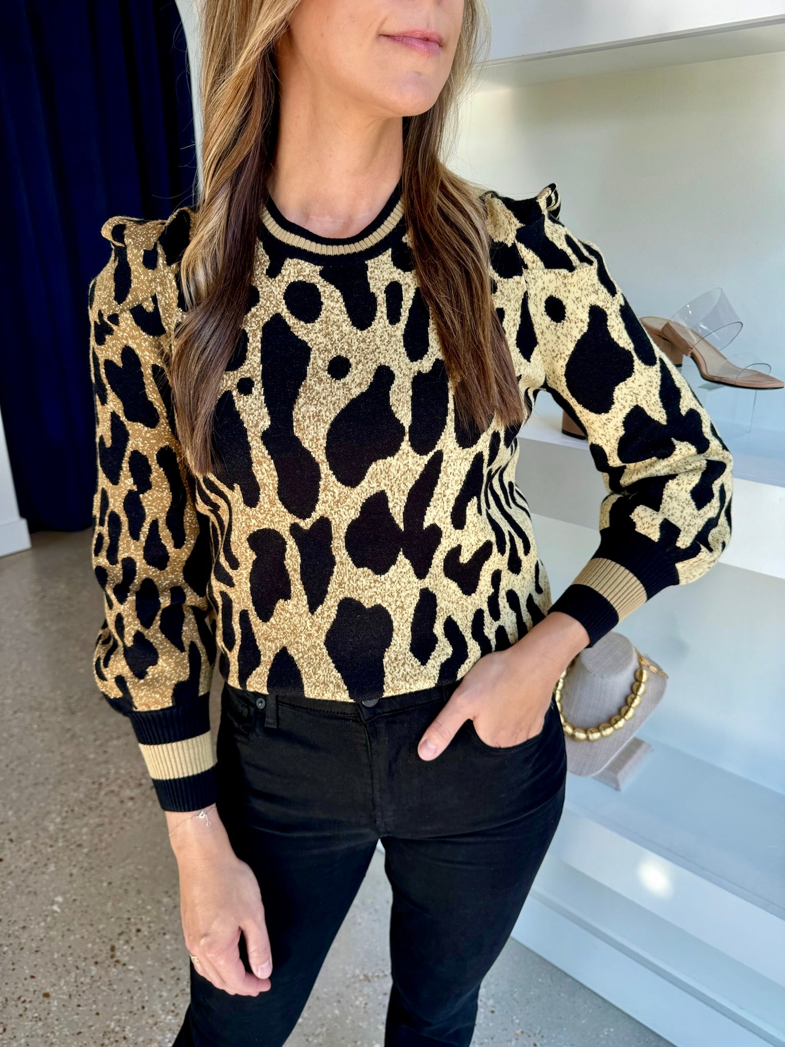 Lady Leopard Intarsia Knit Julia Sweater - Amor Lafayette