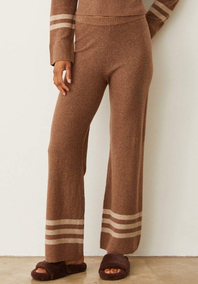 Latte Plush Stripe Straight Leg Sweat - Amor Lafayette