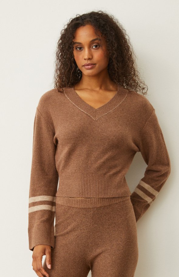 Latte Plush Stripe Sweater - Amor Lafayette