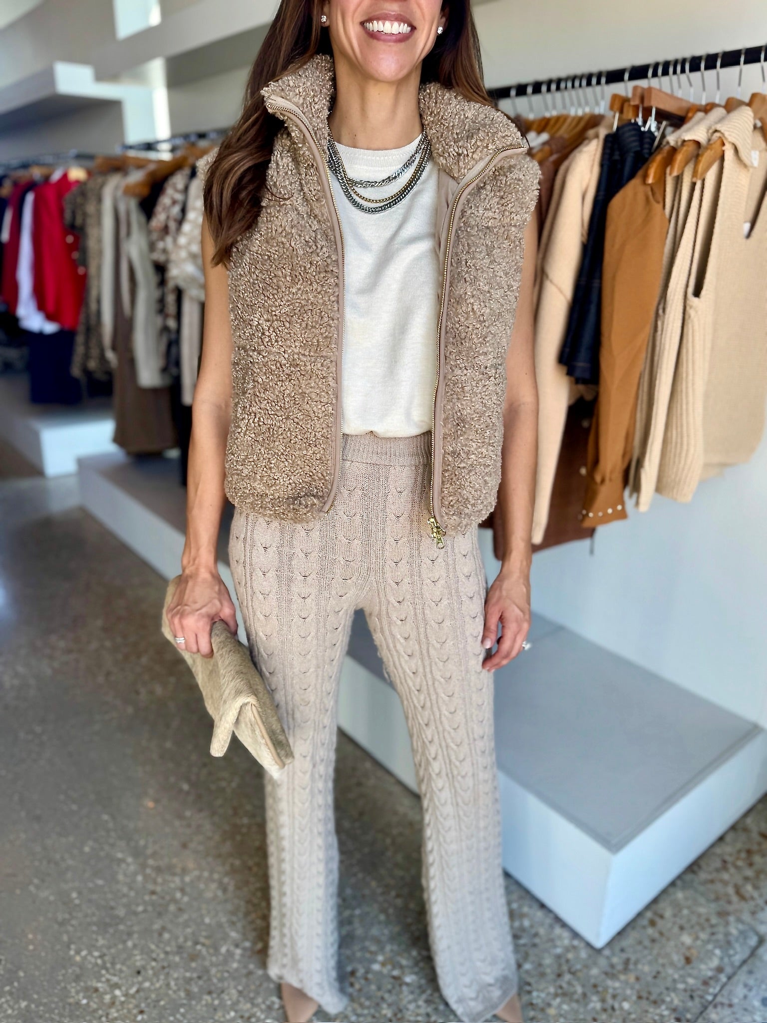 Latte Sherpa Cecily Vest - Amor Lafayette