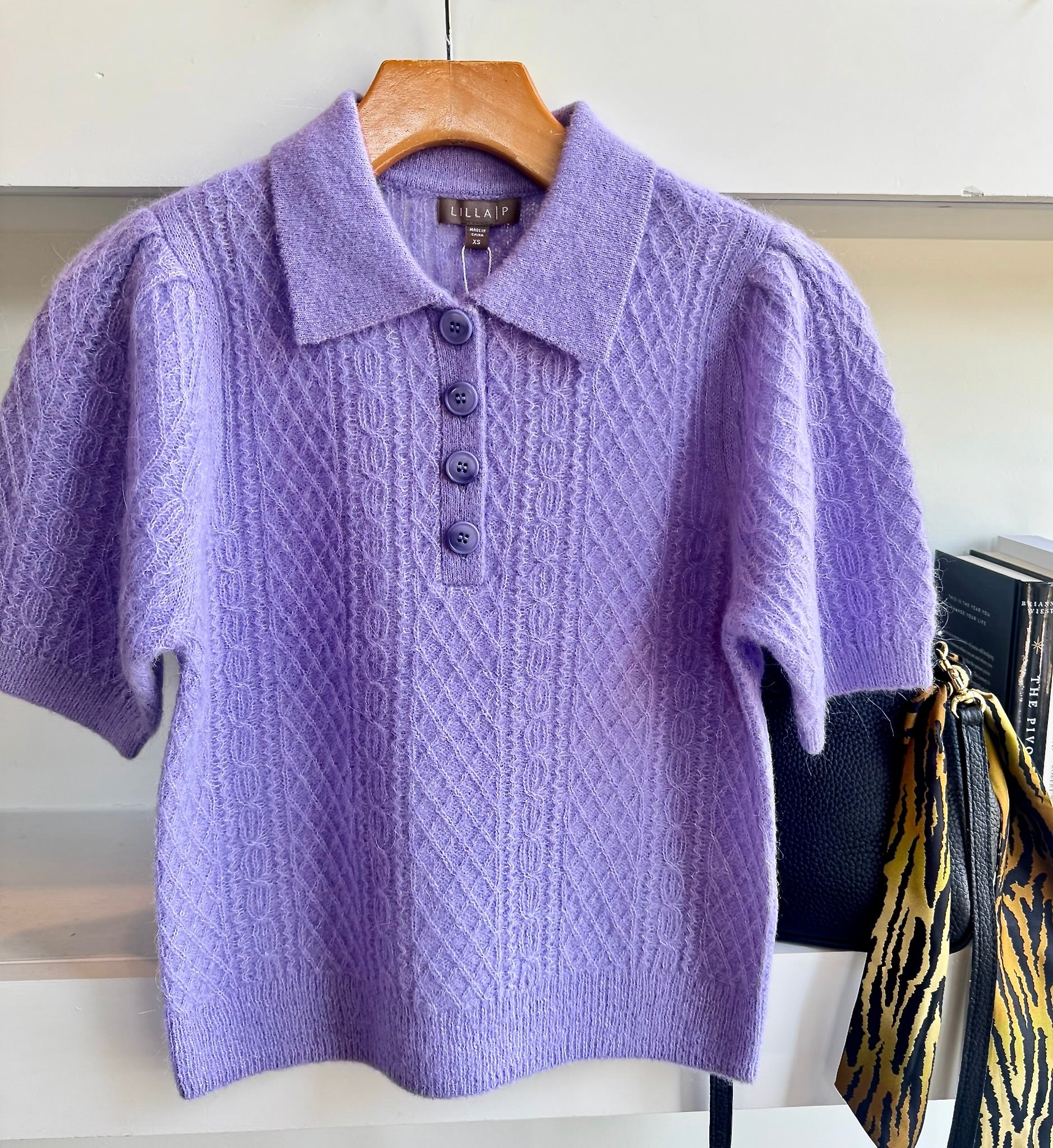 Lavender Mixed Stitch Sweater Polo - Amor Lafayette