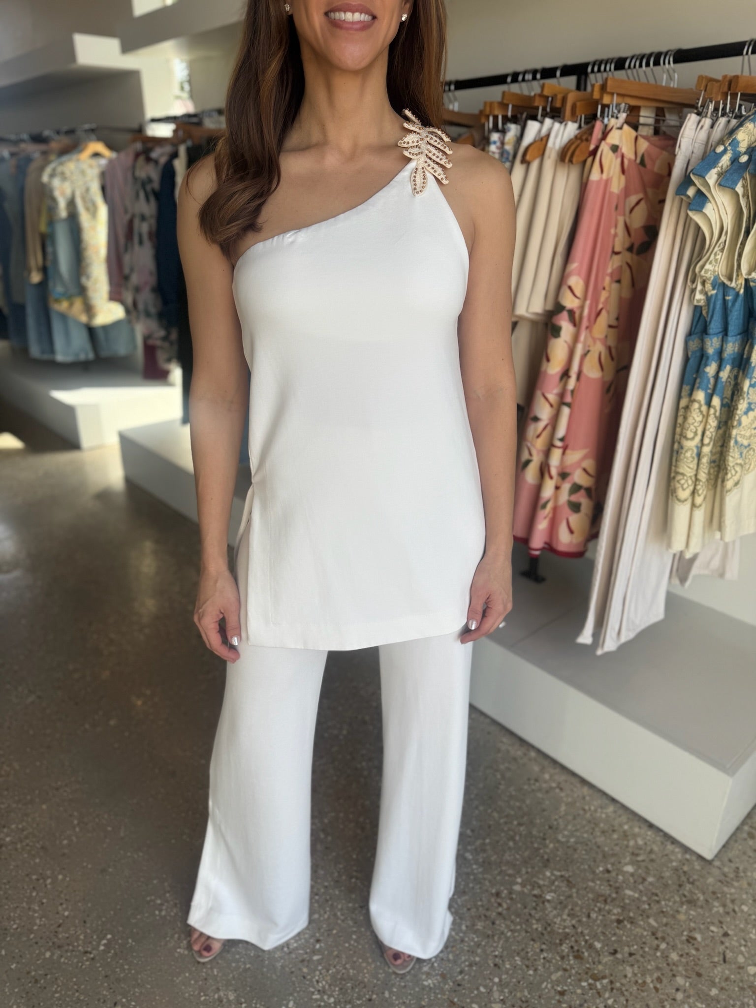 Leaf Embroidered Tunic & Pant Set - Amor Lafayette