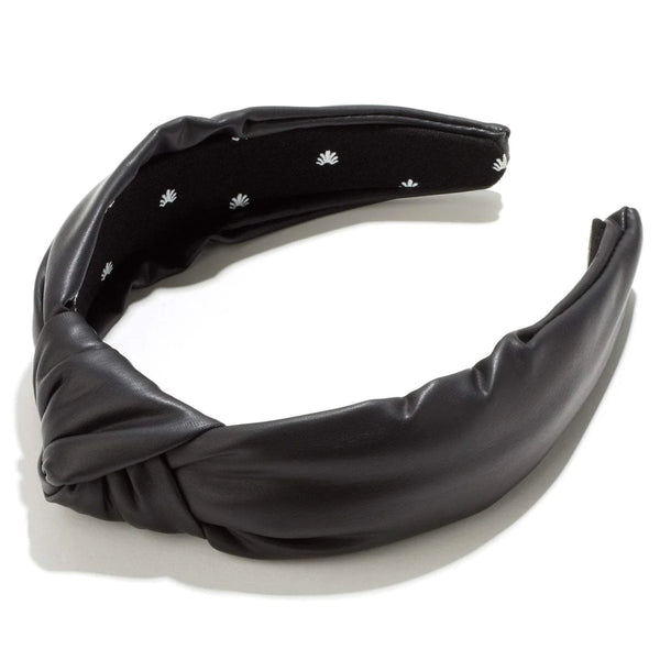 Black Faux Leather Knotted Headband by Lele Sadoughi, a stylish and sophisticated hair accessory for enhancing your look.