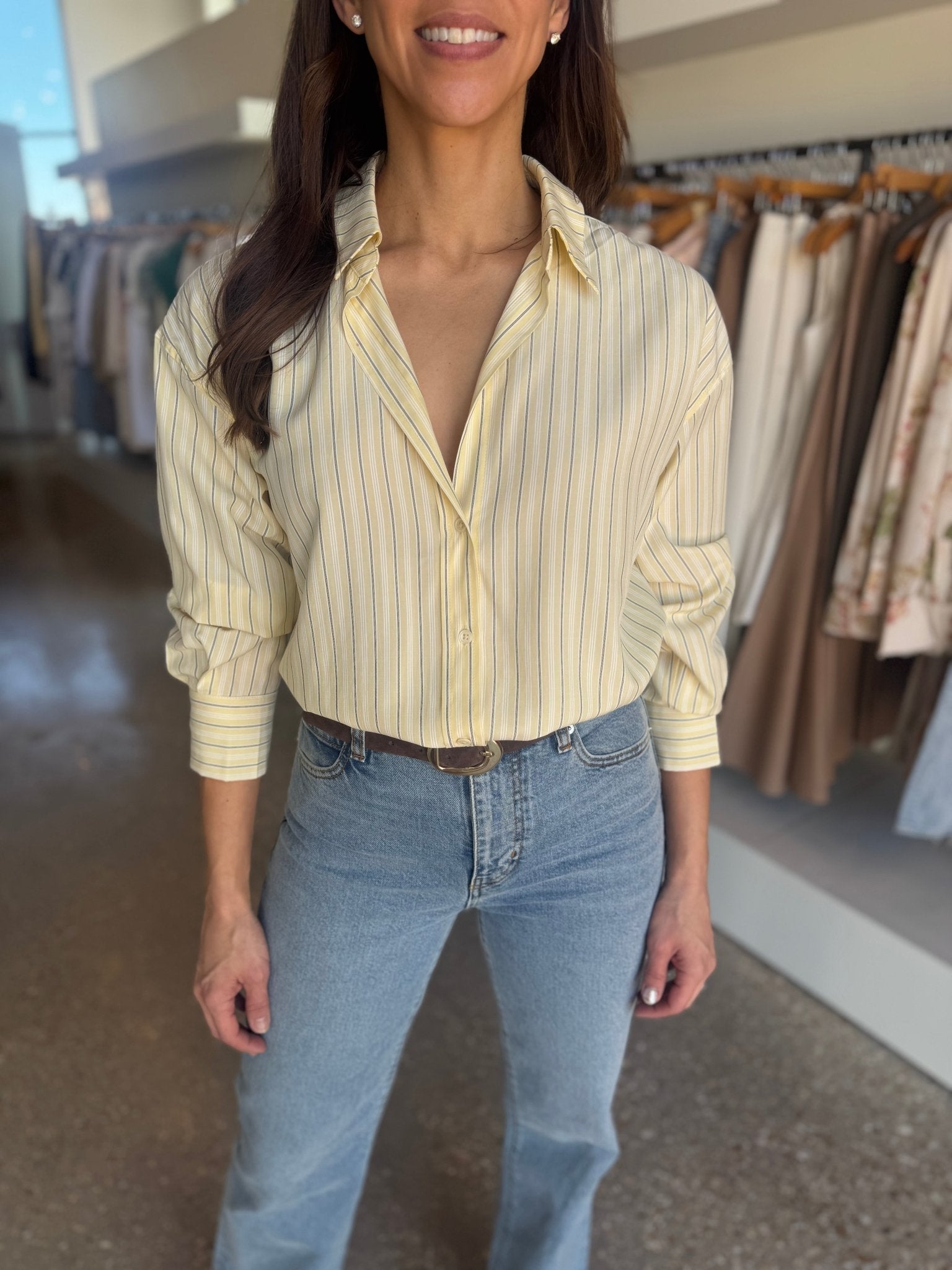 Lemon Tape Stripe Poplin Shirt - Amor Lafayette