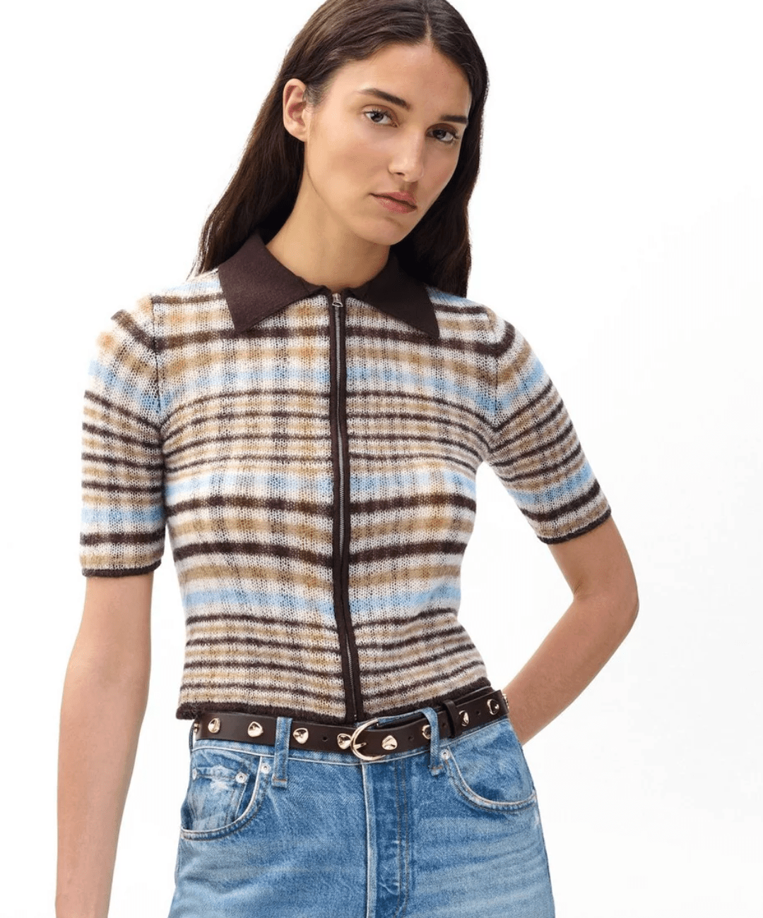 Leva Plaid Zip Polo Sweater - Amor Lafayette