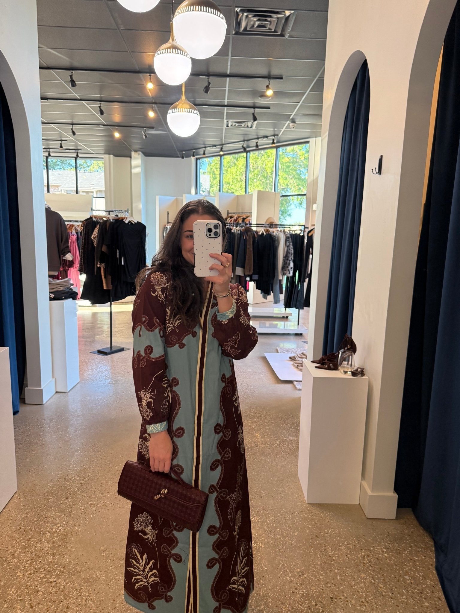 Light Blue/Maroon Riley Caftan - Amor Lafayette