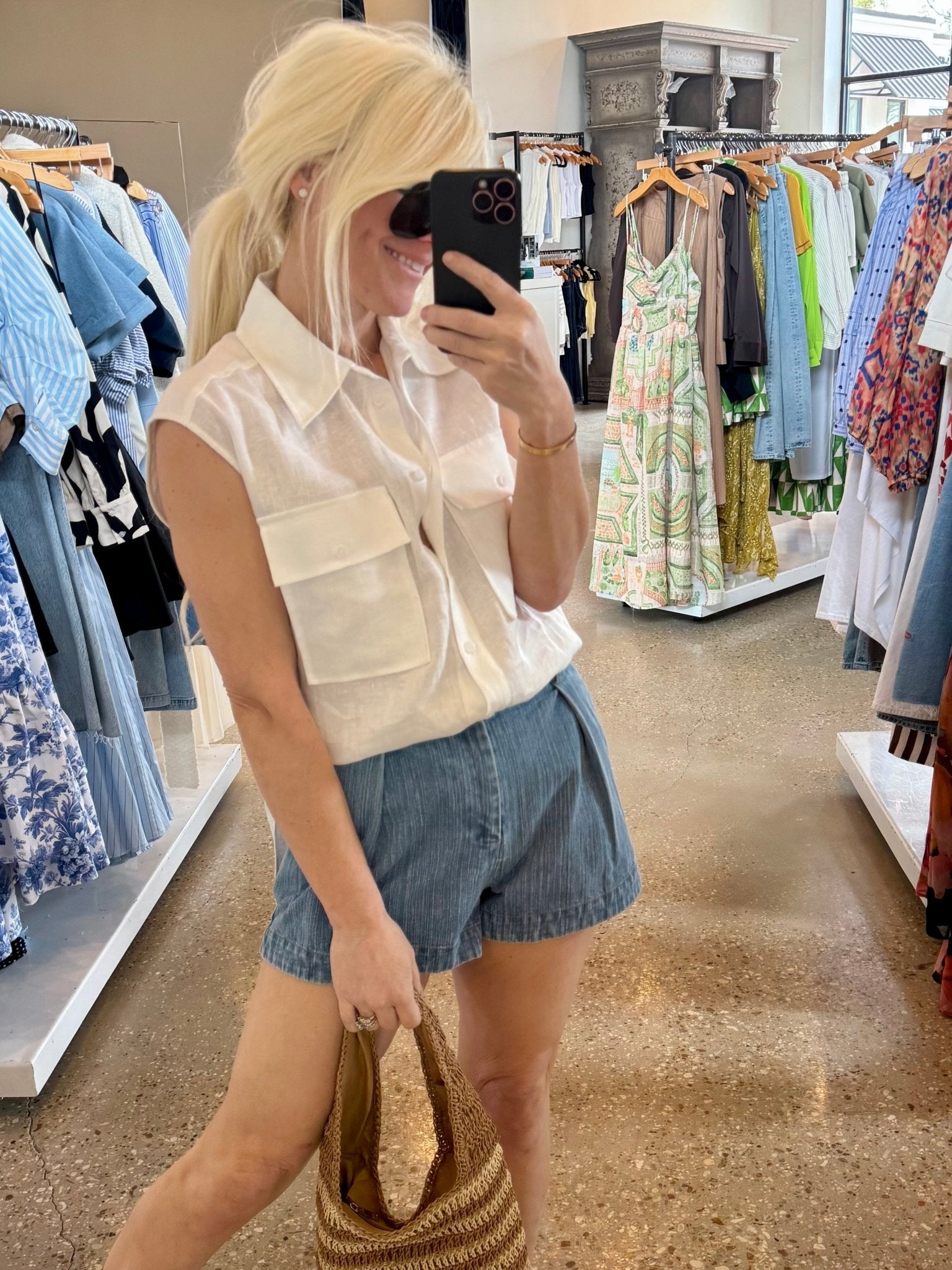 Light Denim High Waisted Denim Shorts - Amor Lafayette