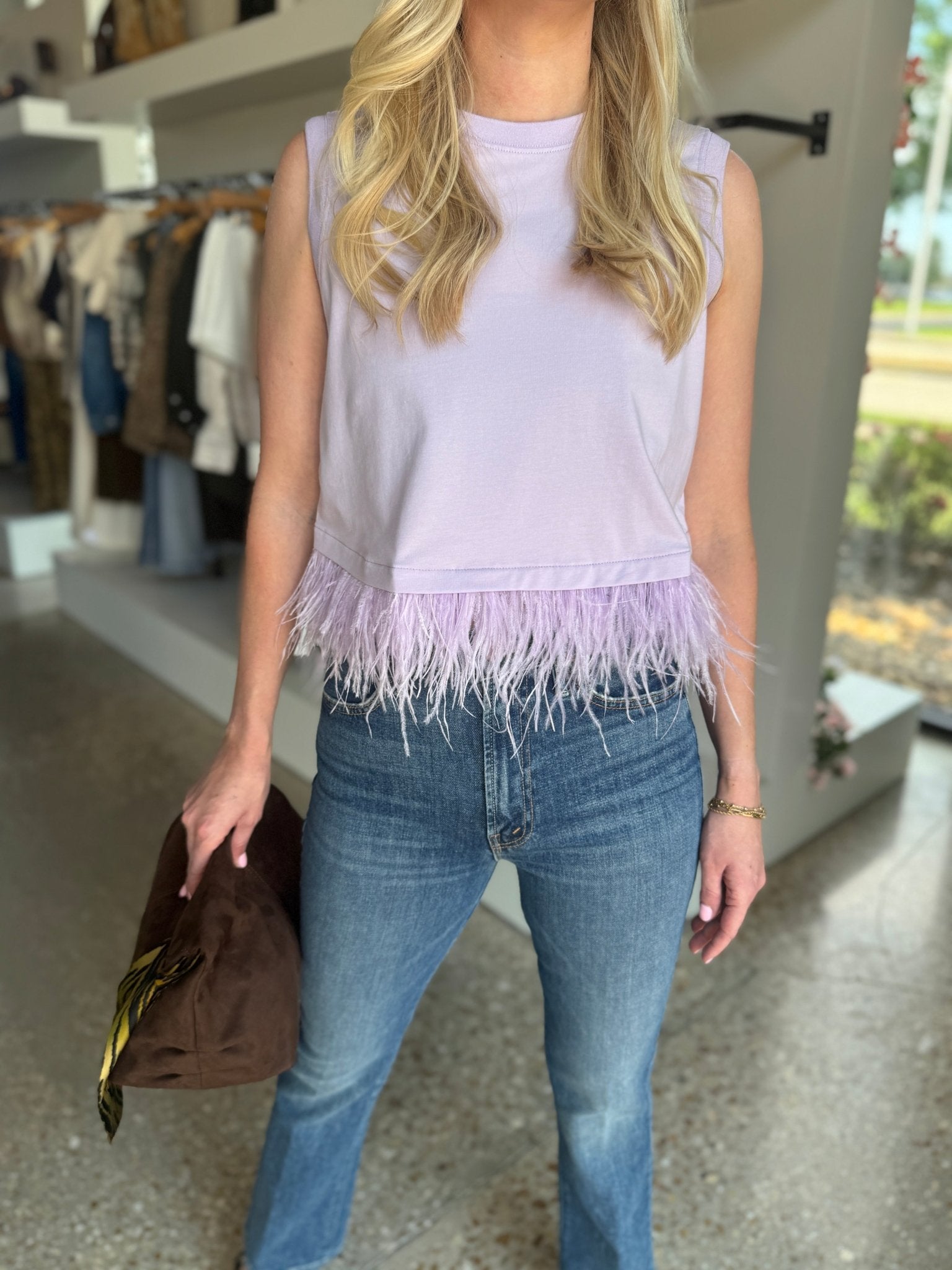 Light Honey Lavender Cropped Feather Tee - Amor Lafayette