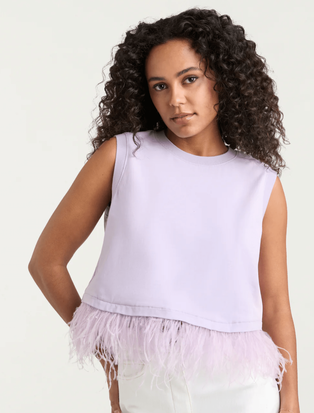 Light Honey Lavender Cropped Feather Tee - Amor Lafayette