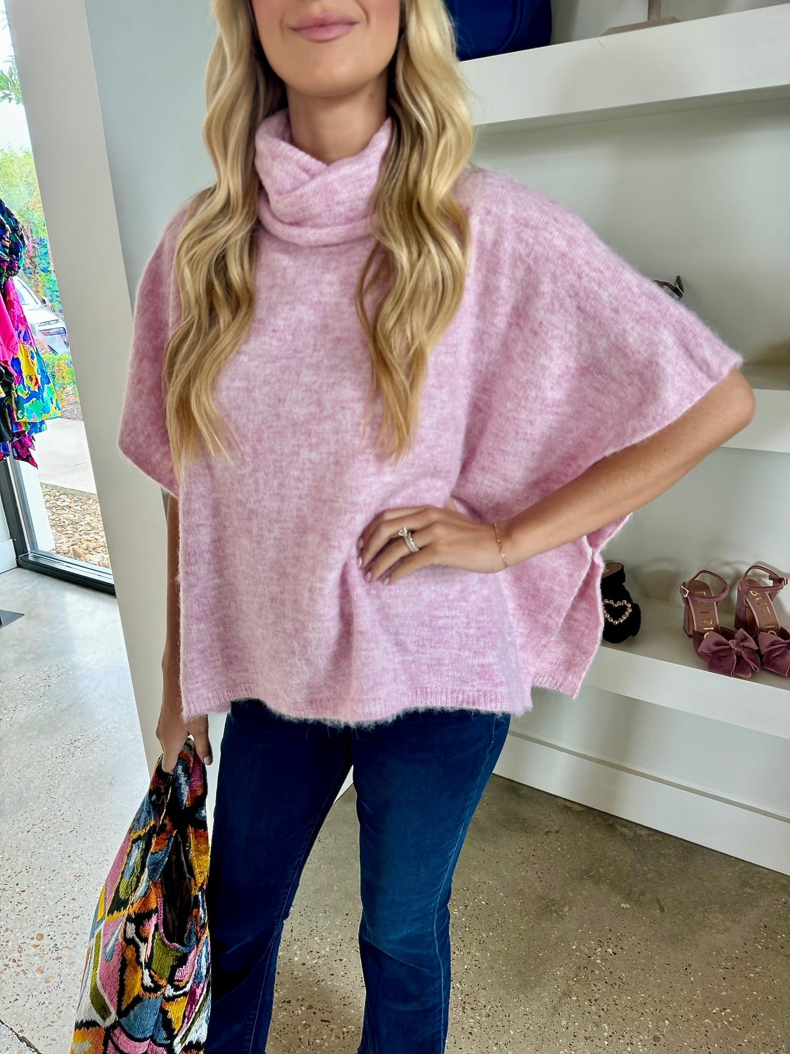 Light Pink Poncho Sweater - Amor Lafayette