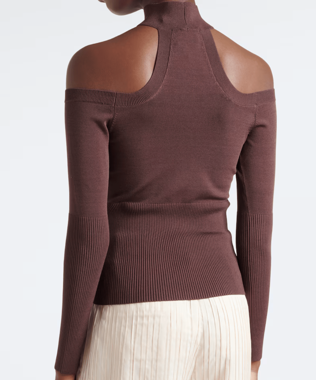 Lila Cold Shoulder Top in Chocolate - Amor Lafayette