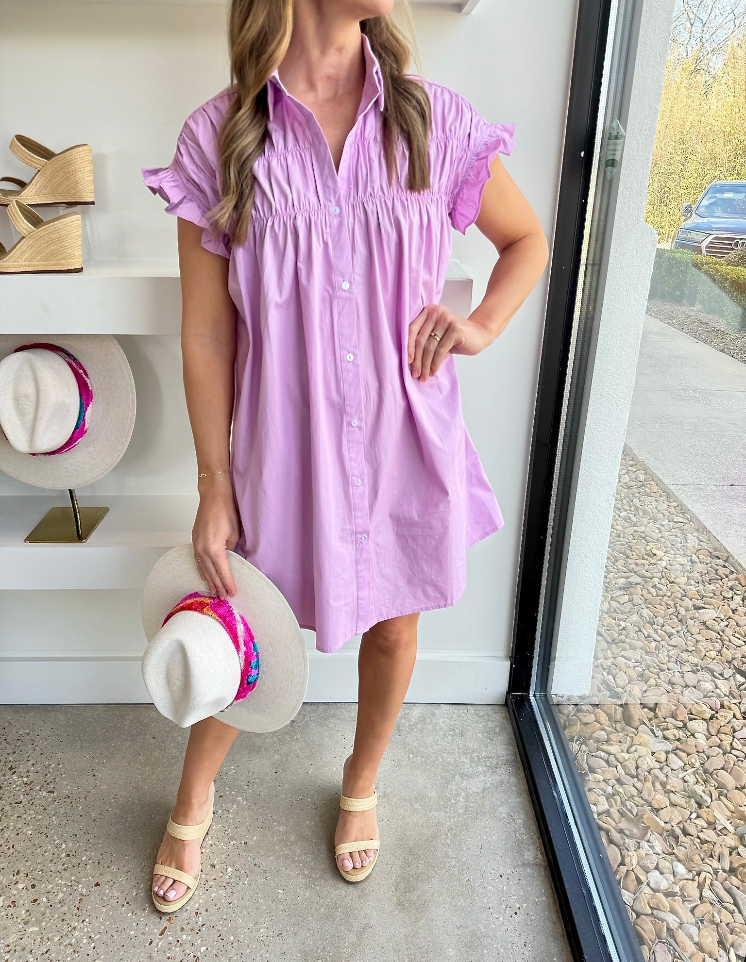 Lilac Button Up Collared Dress - Amor Lafayette