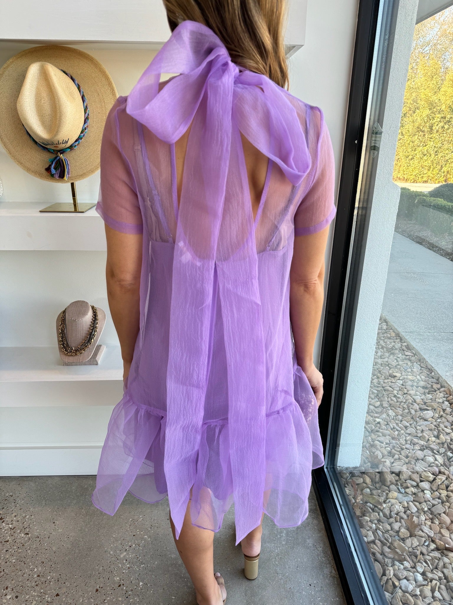 Lilac Organza Mock Bow Short Dress - Amor Lafayette