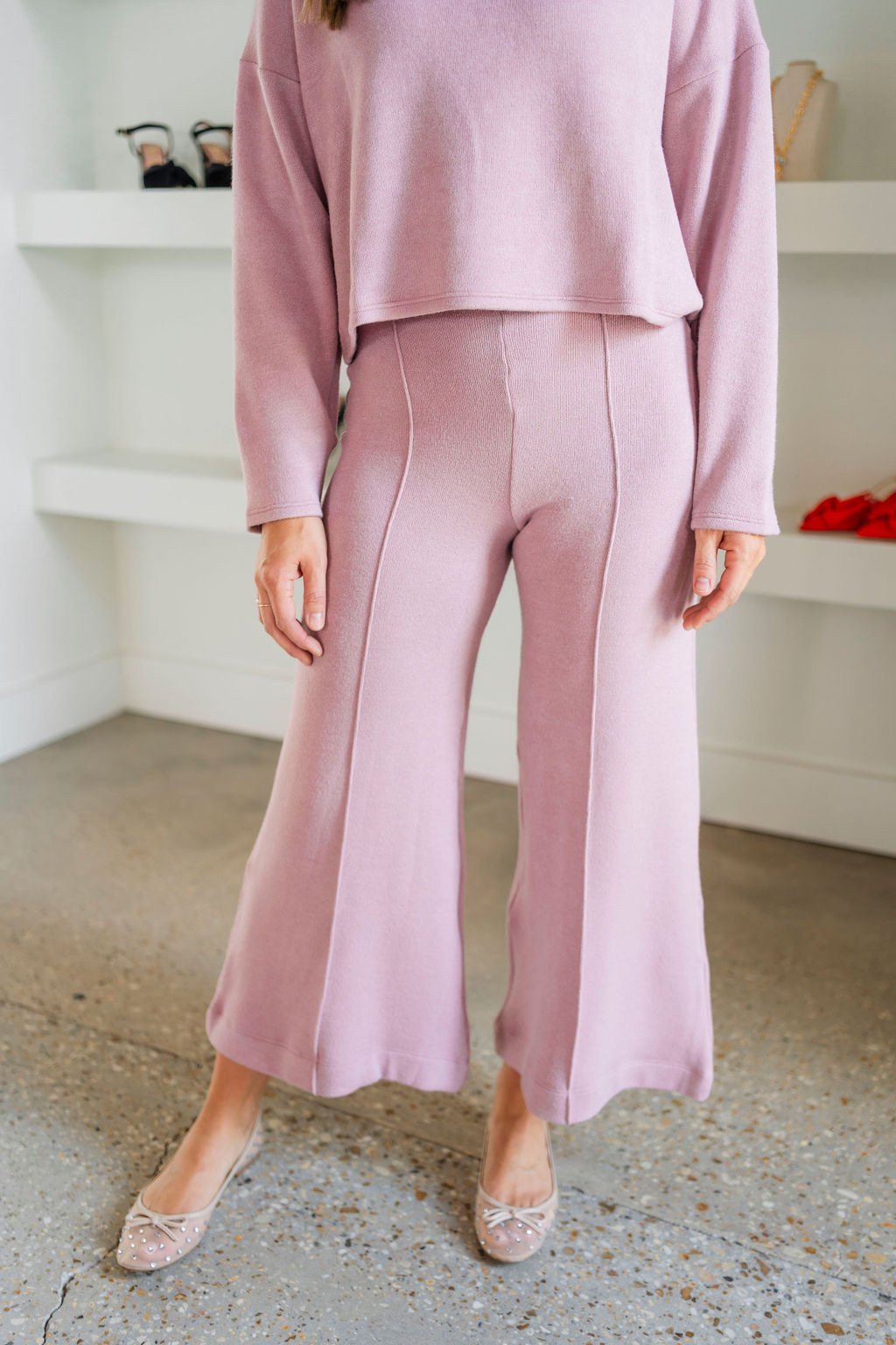 Lilac Sweater Knit Wide Leg Cropped Pant - Amor Lafayette