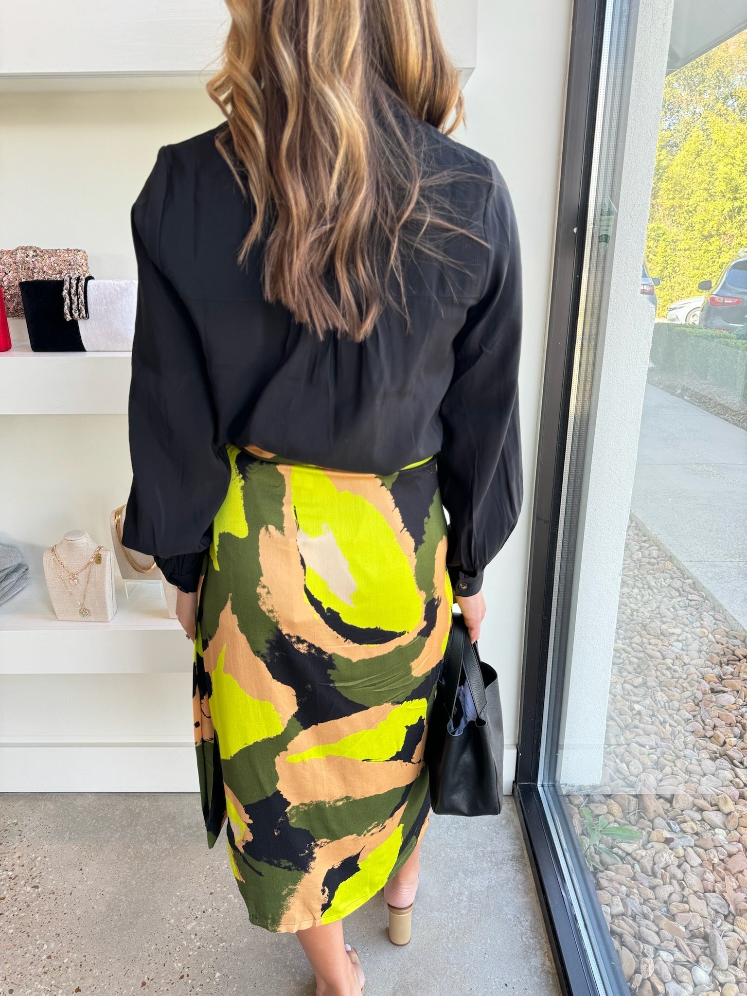 Lime/Khaki Abstract Jaspre Skirt - Amor Lafayette