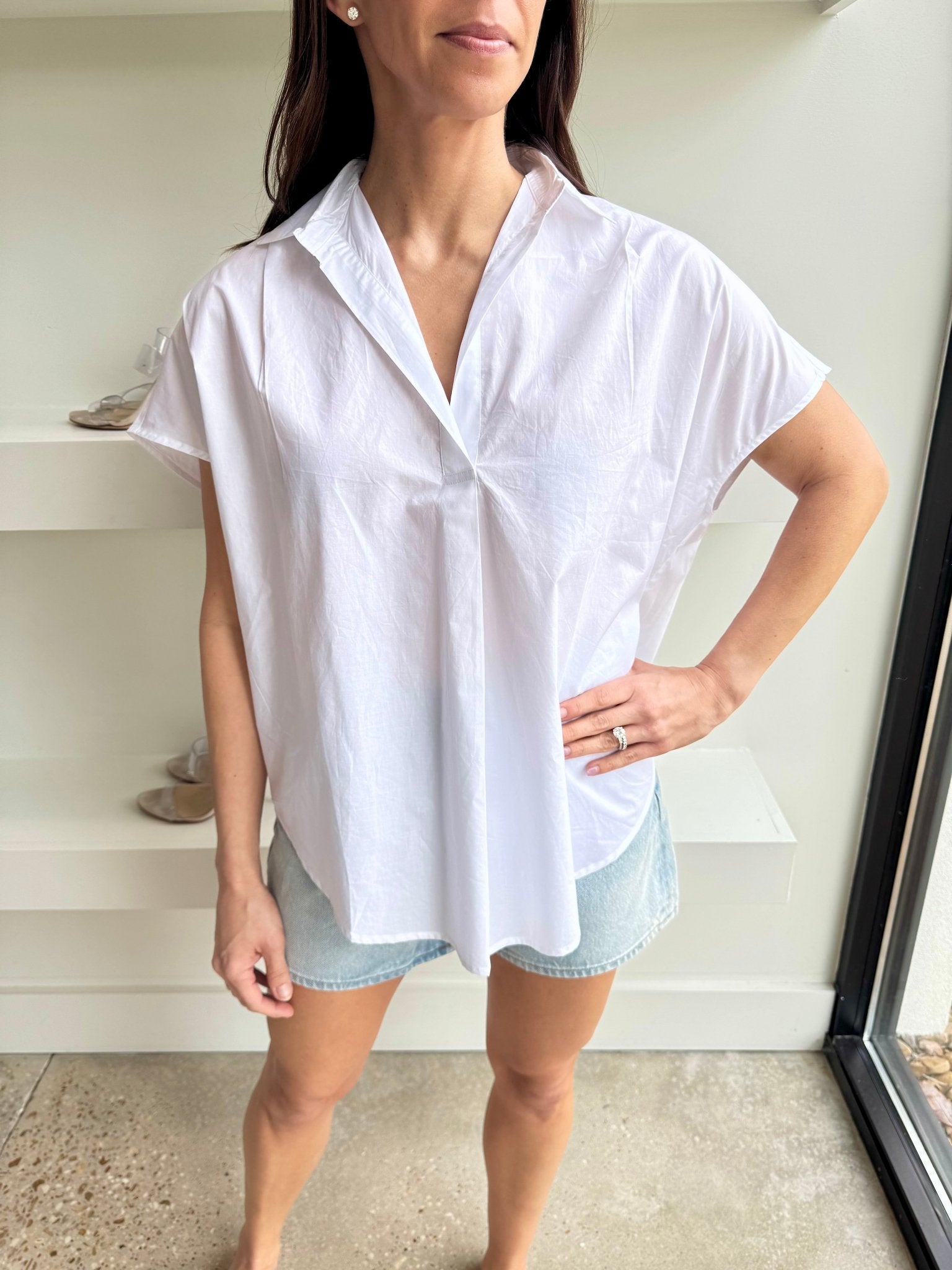 Linen White Cele Rhodes Poplin Top - Amor Lafayette