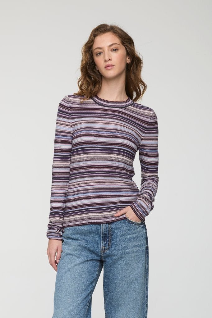 LOVINA STRIPE MADISON LONG SLEEVE CREW NECK SWEATER TEE - Amor Lafayette