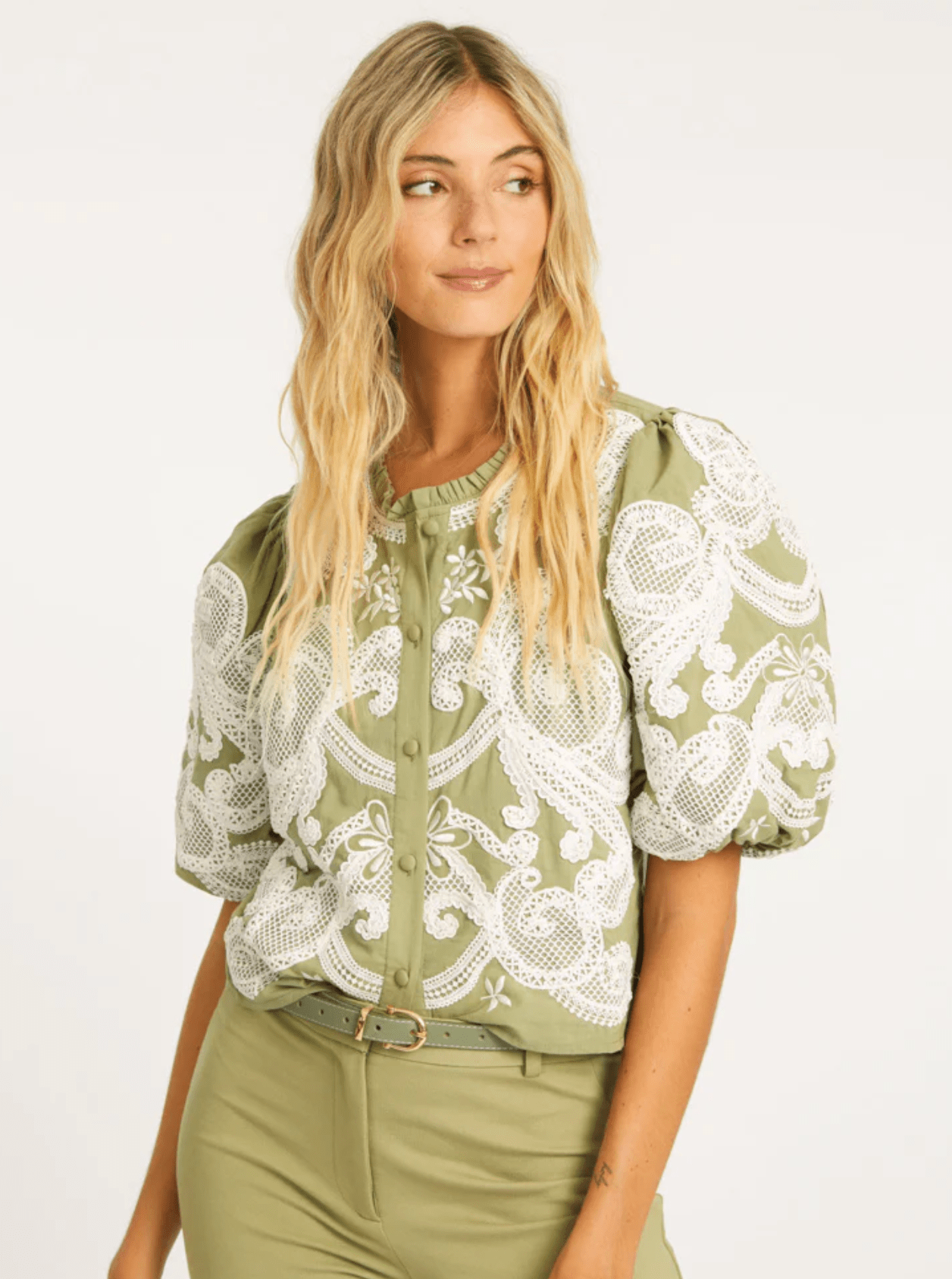 Lucia Sage Embroidery Top - Amor Lafayette