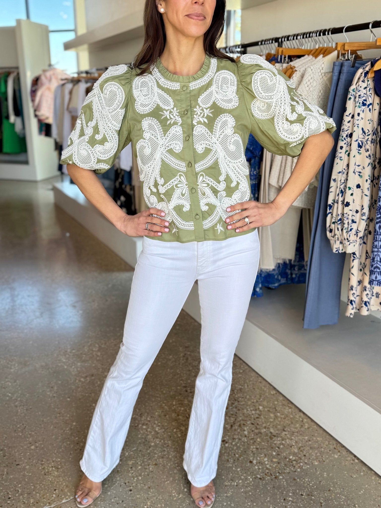 Lucia Sage Embroidery Top - Amor Lafayette