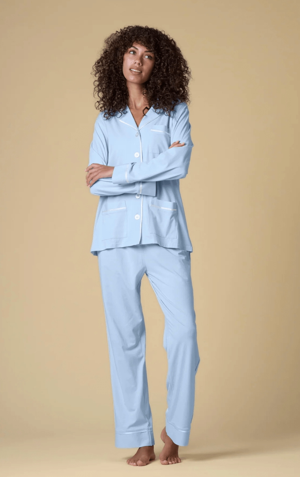 Luxe Stretch Cotton Pajama Set in Dayflower Blue - Amor Lafayette