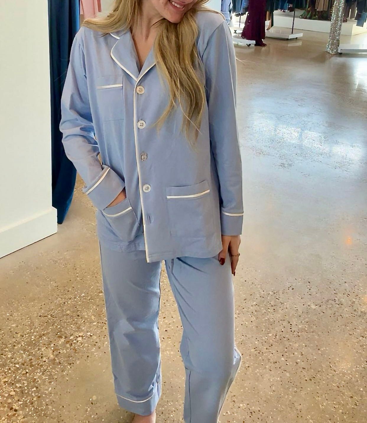 Luxe Stretch Cotton Pajama Set in Dayflower Blue - Amor Lafayette