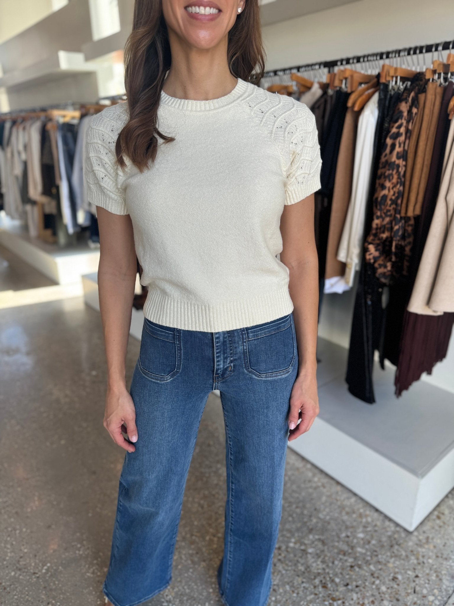 Magnolia Textured Sleeve Sweater - Amor Lafayette