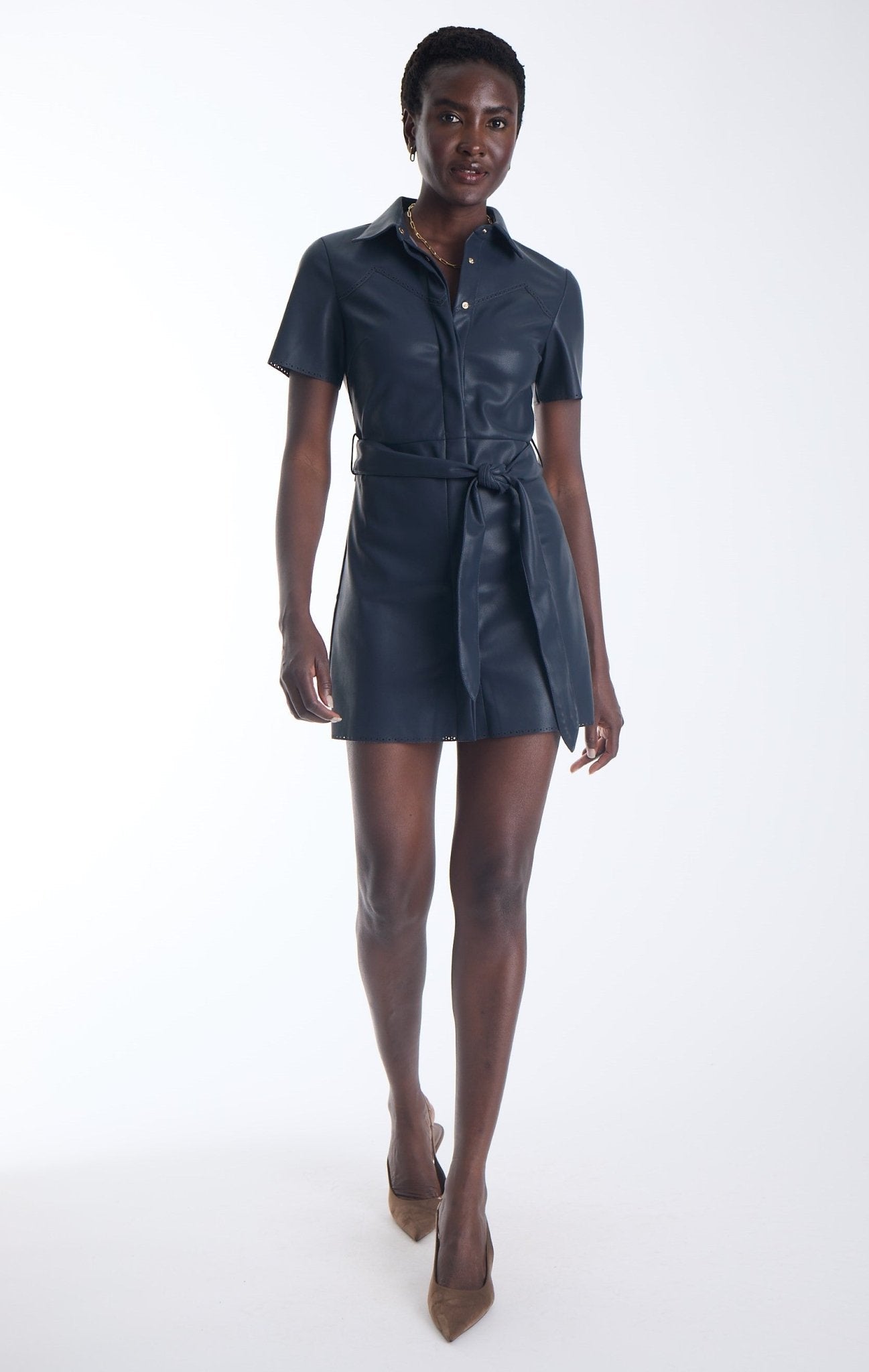 Mallie Navy Vegan Leather Mini Dress - Amor Lafayette